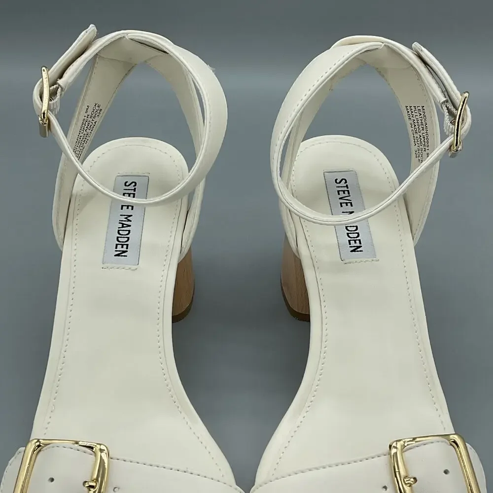 NEW Steve Madden Women’s Mindi Leather Ankle Strap Sandals White Size 9M